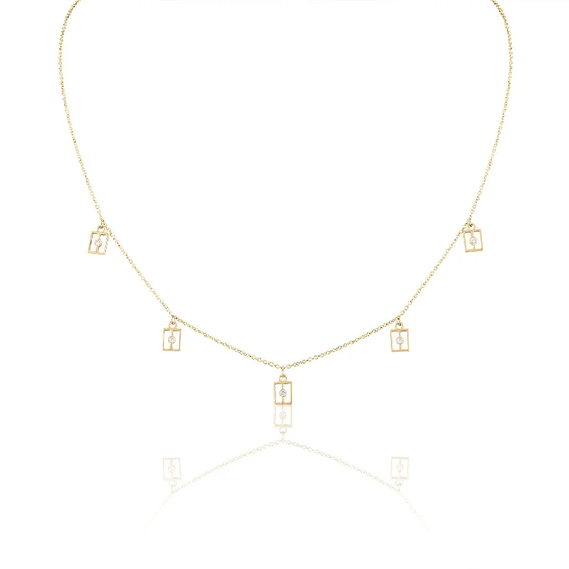 long chain necklaces -Gold and Diamond Dangle Necklace