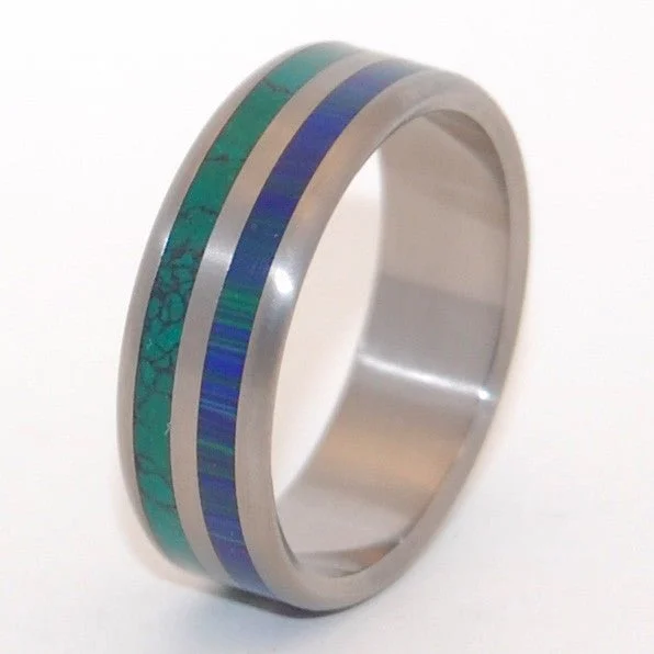 luxury wedding rings -To Jump Into Love | Men's Jade Stone, Azurite Malachite & Titanium Wedding Ring