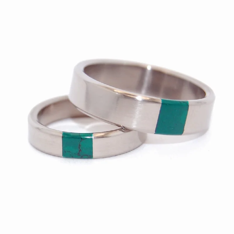 engagement rings with emerald -Arrant Jade | Titanium & Jade Stone Wedding Ring - Unique Wedding Ring Set