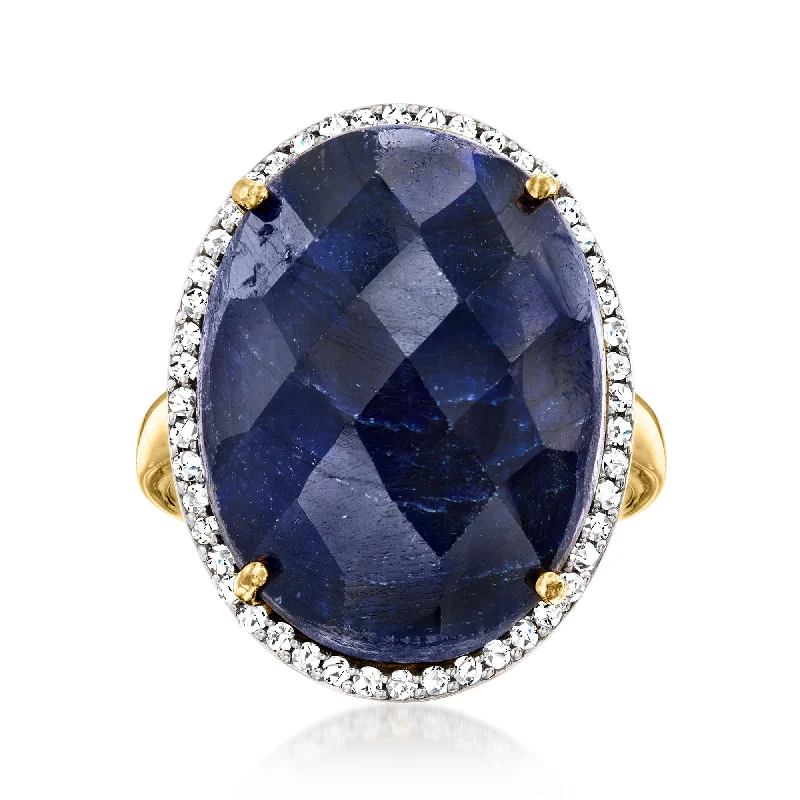 affordable gemstone engagement rings -Ross-Simons Sapphire and . White Topaz Ring in 18kt Gold Over Sterling