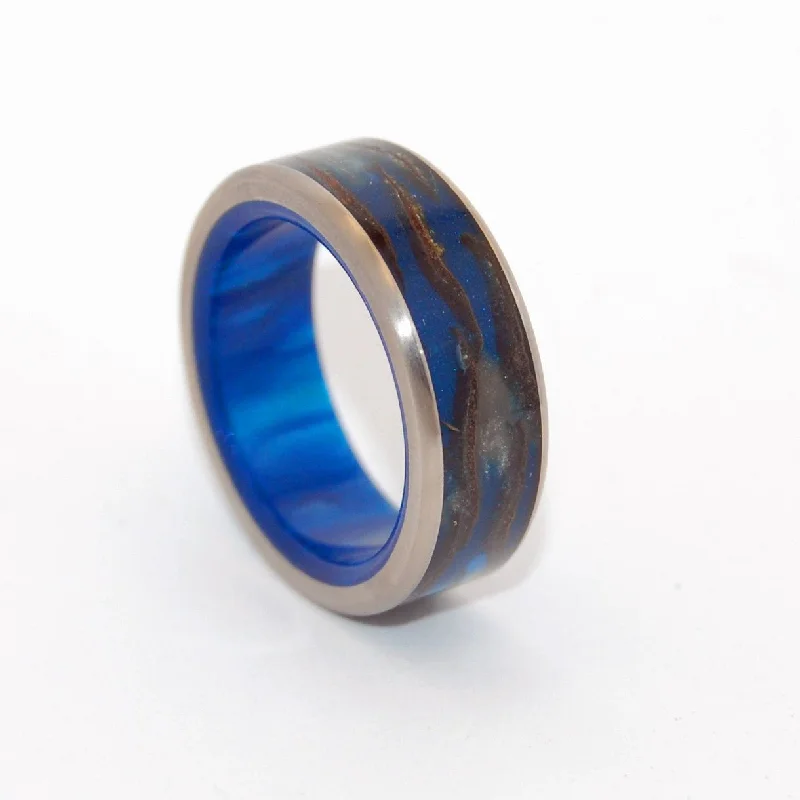 statement rings with jewels -Galactic Love | Men's Pine Cone, Blue Resin & Titanium Wedding Ring