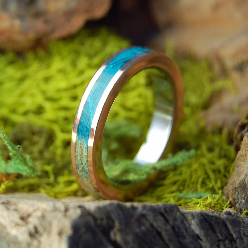 luxury diamond engagement rings -Bronze Turquoise Box Elder Wood | Men's Box Elder Wood, Bronze & Titanium Wedding Ring