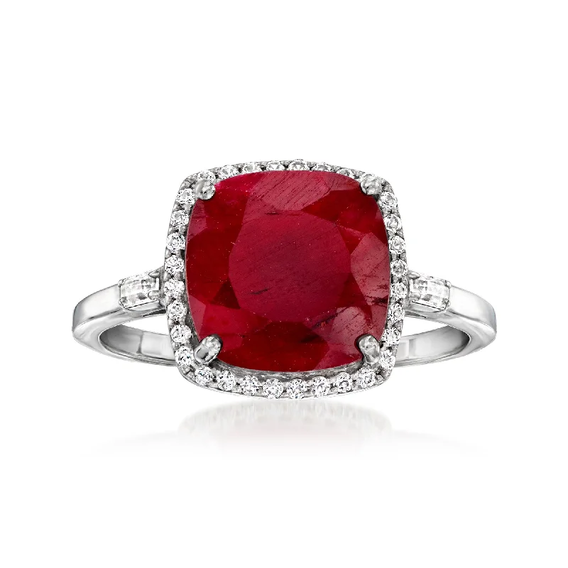 personalized engagement rings with names -Ross-Simons Ruby and . White Topaz Ring in Sterling Silver