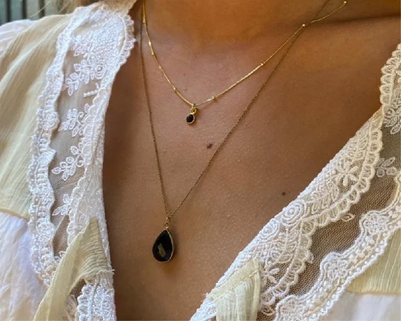 gemstone teardrop necklaces -onyx | stone pendant necklace | 24k gold-plated