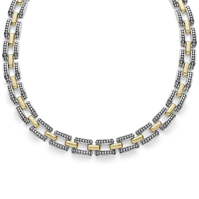 unique gemstone necklaces -High Bar Two-Tone Caviar Link Necklace