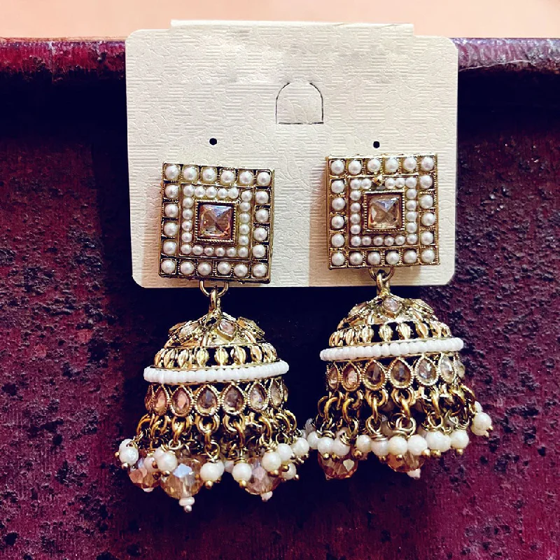 rose gold earrings for women -Shree Chamunda Jewellers Gold Plated Crystal And Pearl Jhumki Earrings