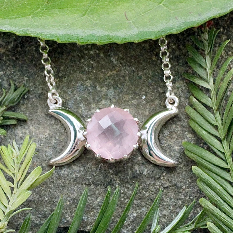 handmade gemstone necklaces -Rose Quartz Triple Moon Necklace