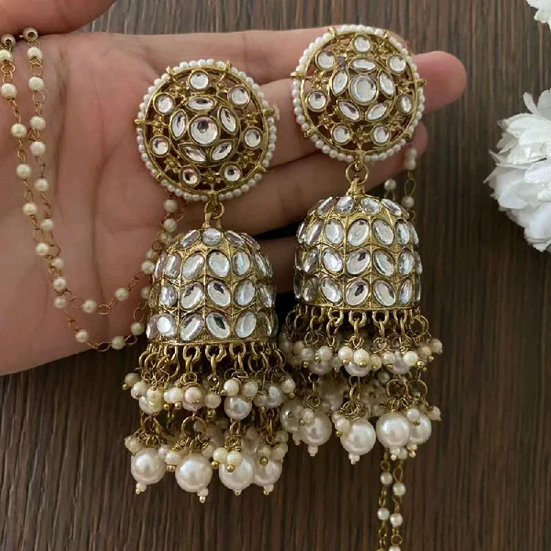 women earrings -Gehana Mahal Gold Plated Kundan Kanchain Jhumki Earrings