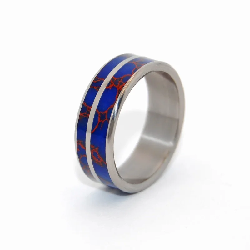 boho style rings for women -Blue Desire | Men's Blue Jasper Stone, Red Jasper Stone & Titanium Wedding Ring