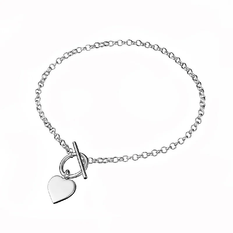 retro bangles for women -Sterling Silver Bracelet - Heart Fob*