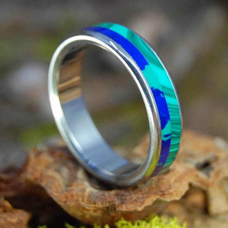 affordable promise rings -Our Sea | Men's Malachite, Azurite & Titanium Wedding Ring