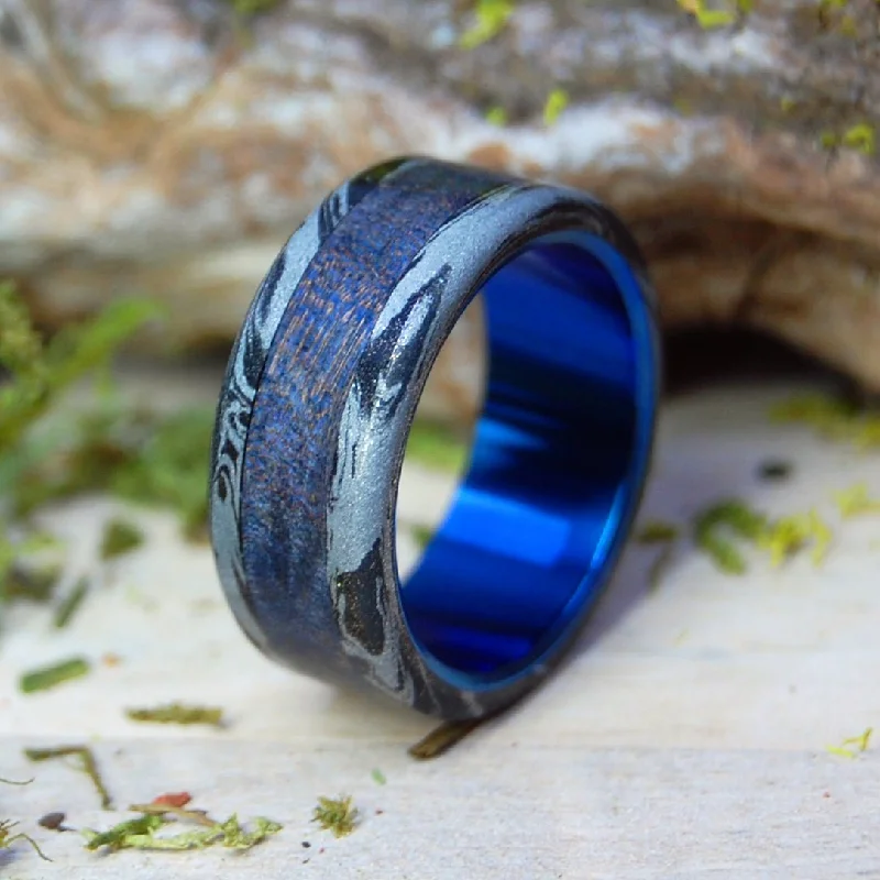 elegant gold rings -Blue Maple Greek God | Men's Blue Maple Wood, Black M3 Titanium & Titanium Wedding Ring