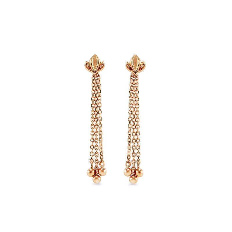 hoop earrings for women -Dual Tassel Earring Long - 18K Rose Gold Vermeil