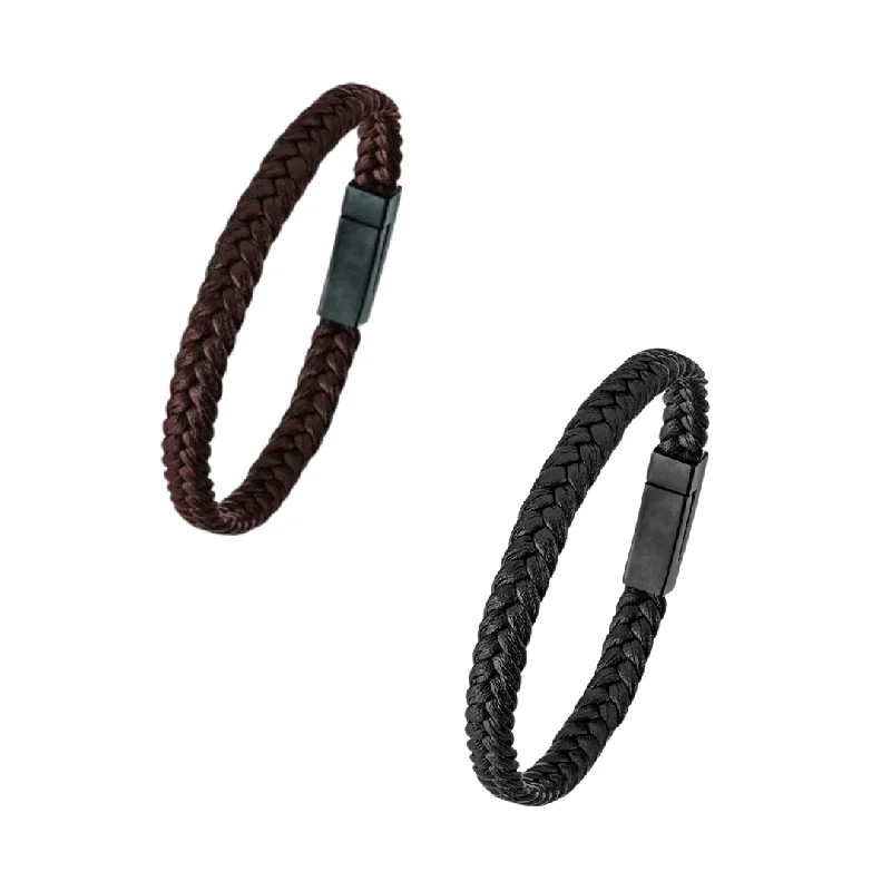 matching bangle sets -Leather & Stainless Steel Men's Bracelet - Magnetic Clasp Various