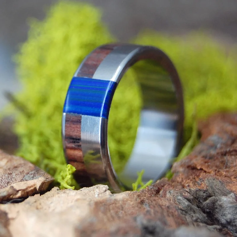 wedding rings with diamonds -Love Is A Wild Thing | Men's Azurite, Malachite, Cocobolo Wood & Titanium Wedding Ring