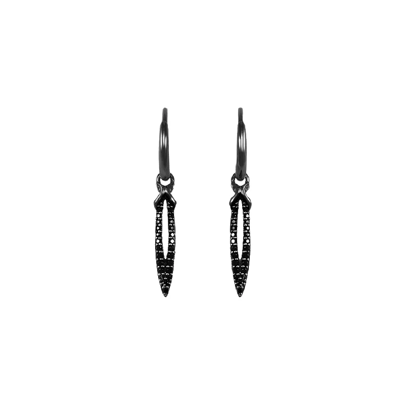 gold earrings for women -Stiletto Pavé Earring Mini - Black Ruthenium Vermeil + CZ Noir