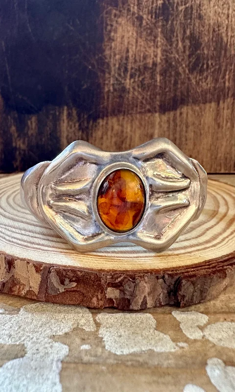 classic bangle bracelets -VINTAGE AMBER GLOW 80s Mexican Silver Cuff 38g