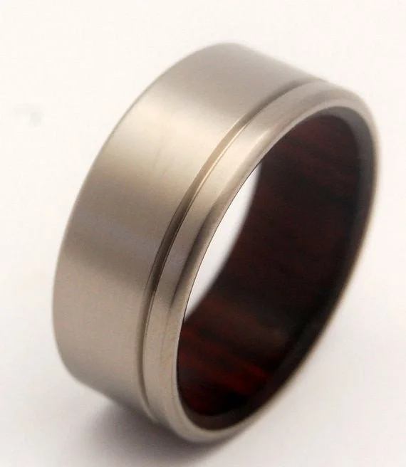 personalized rings with initials -Unfettered | Men's Rosewood & Titanium Wedding Ring