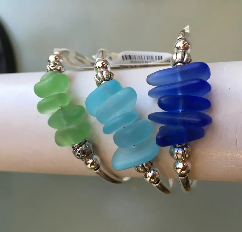 women’s casual bracelets -Sea Glass Silver Wrap Bracelet