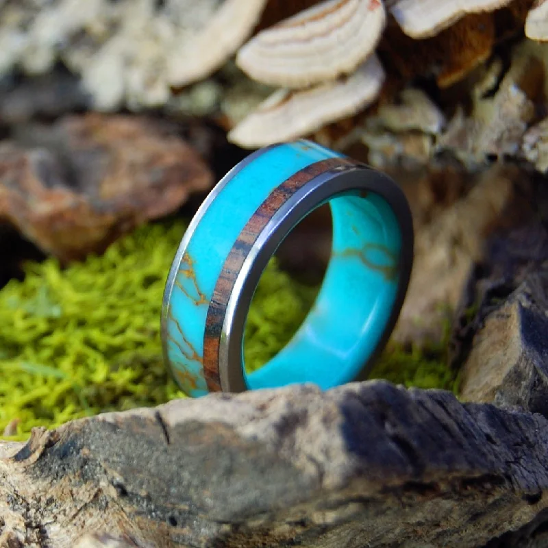 personalized rings with initials -Tibet Gold | Men's Tibetan Turquoise, Cocobolo & Titanium Wedding Ring