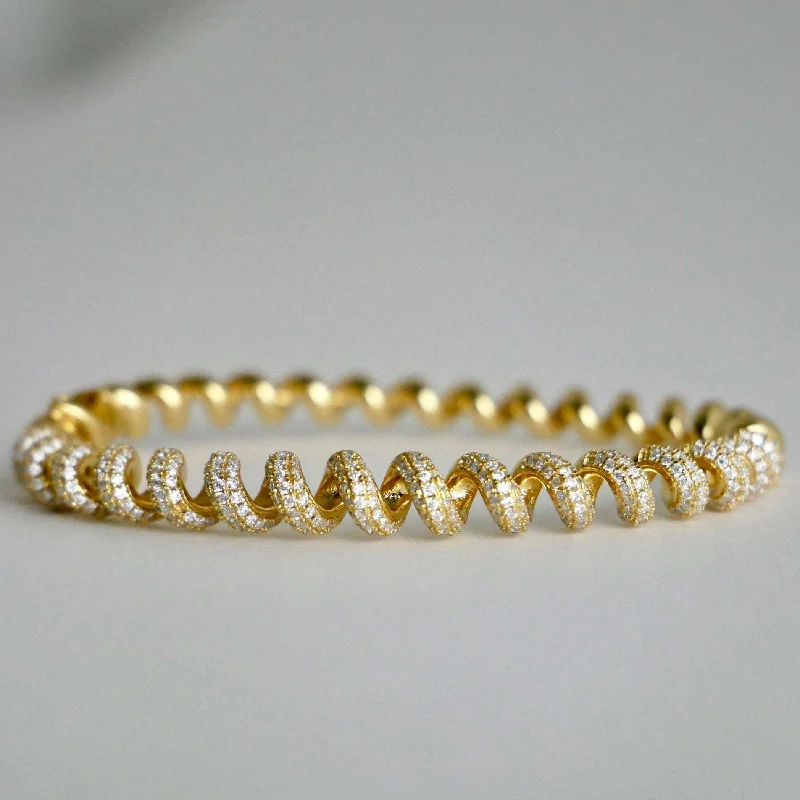 simple silver bracelets -Fusilli Rotini Spiral Gold Moissanite Bangle Bracelet