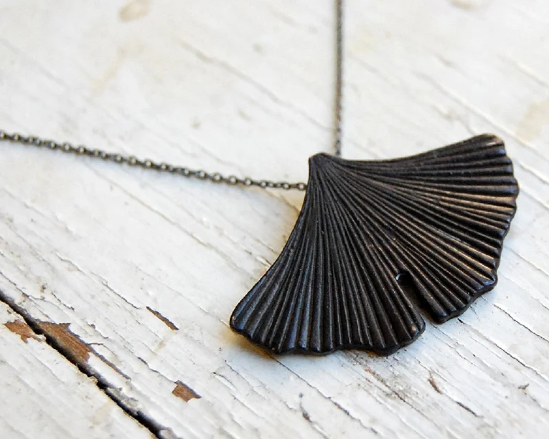 unique rose gold necklaces -'ginkgo' fan black necklace | bronze