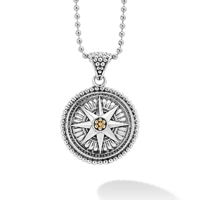 contemporary style necklaces -Signature Caviar Compass Pendant Necklace