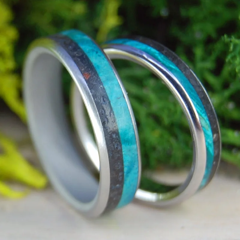 luxury wedding rings -Inox Lava Turquoise I & Ii |  Wood And Icelandic Lava - Inox Steel Wedding Ring