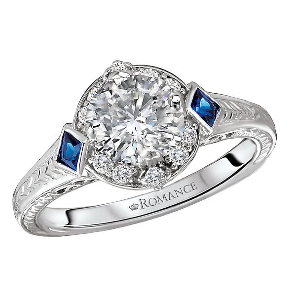 cushion cut engagement rings -Sapphire and Diamond Semi-Mount Ring