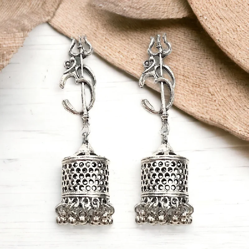 custom-made earrings -Bevy Pearls Oxidised Plated Om Designs Jhumki Earrings