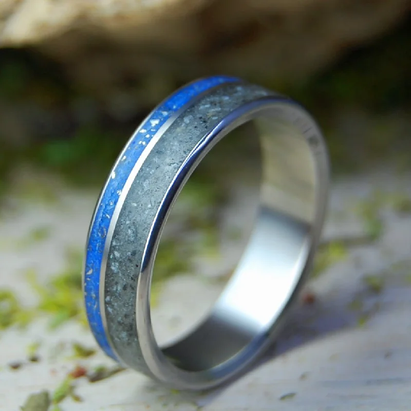 men’s rings -Lake Tahoe With Silver Flecks | Men's Lake Tahoe Beach Pebbles, Silver Flecks & Titanium Wedding Ring