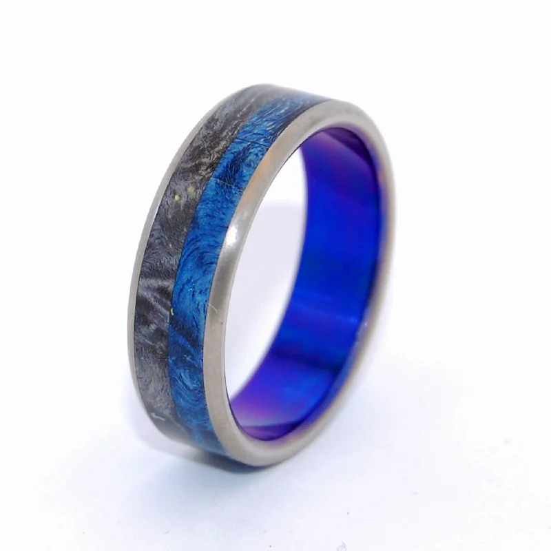 elegant ring designs for women -Take Me | Men's Wood & Hand Anodized Blue Titanium Wedding Ring