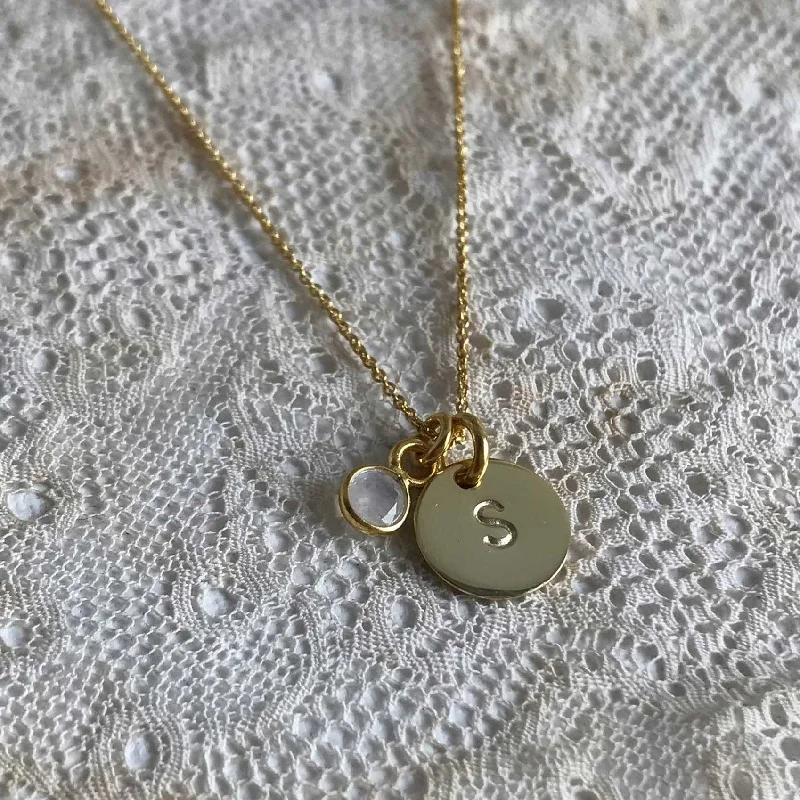 stylish diamond necklaces -Moonstone | 'Initial coin' necklace | 24k gold plated