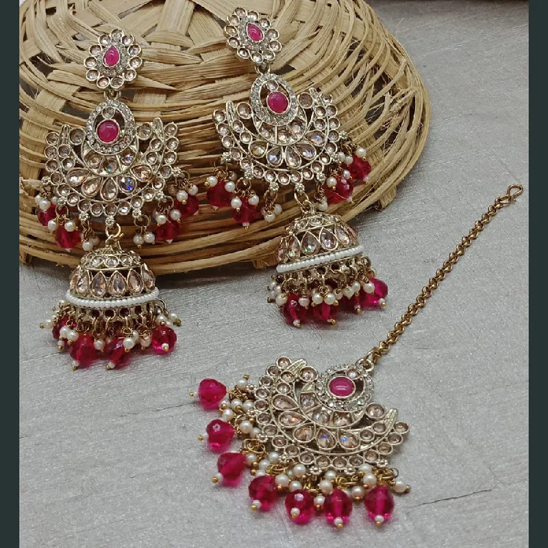 gorgeous dangling earrings -Sai Fashion Gold Plated Crystal Stone Jhumki Earrings With Maangtikka