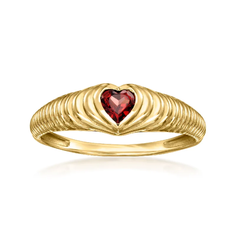 engagement rings with vintage appeal -Ross-Simons Garnet Heart Ring in 14kt Yellow Gold