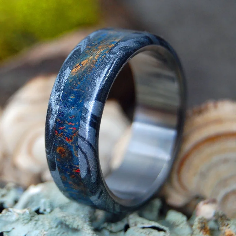 classic wedding rings -Blue Maple Greek God | Men's Blue Maple Wood, Black M3 Titanium & Titanium Wedding Ring