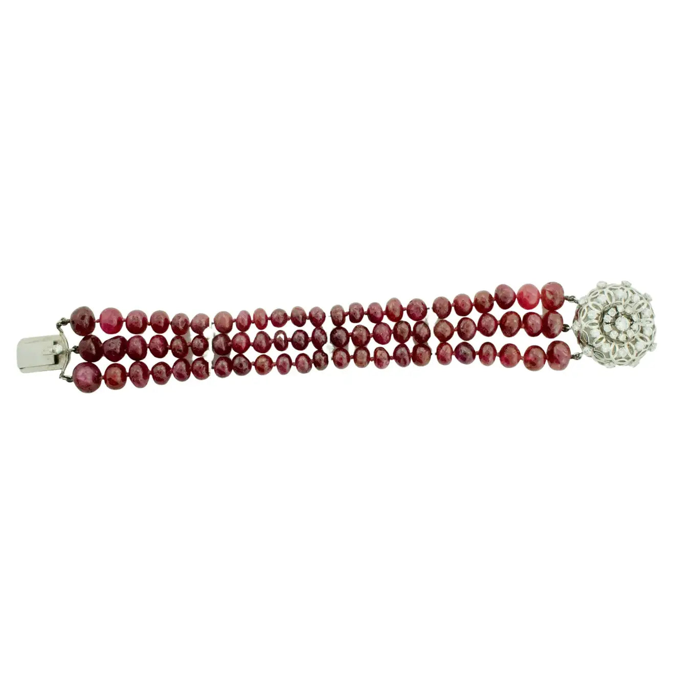 gemstone bracelets for women -225 Carats Ruby Bead and Diamond Bracelet in White Gold