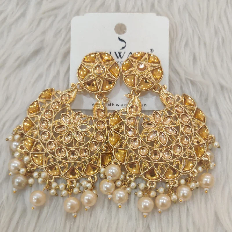 gold earrings for women -Dhwani Gold Plated Kundan Stone And Pearl Dangler Earrings