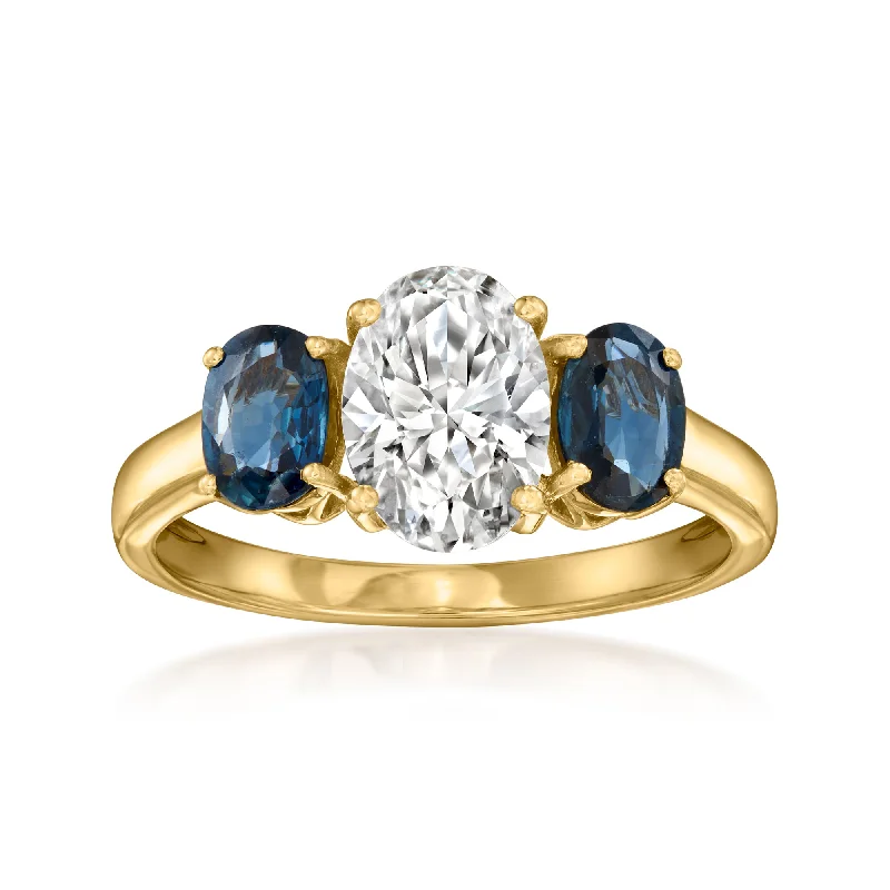 radiant cut engagement rings -Ross-Simons Lab-Grown Diamond Ring With . Sapphires in 14kt Yellow Gold