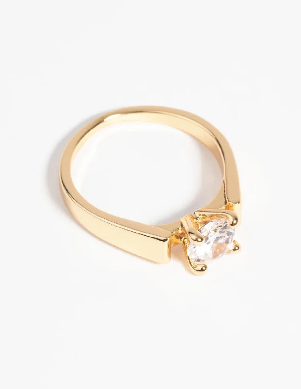 diamond halo engagement rings -Gold Plated Ring with Cubic Zirconia