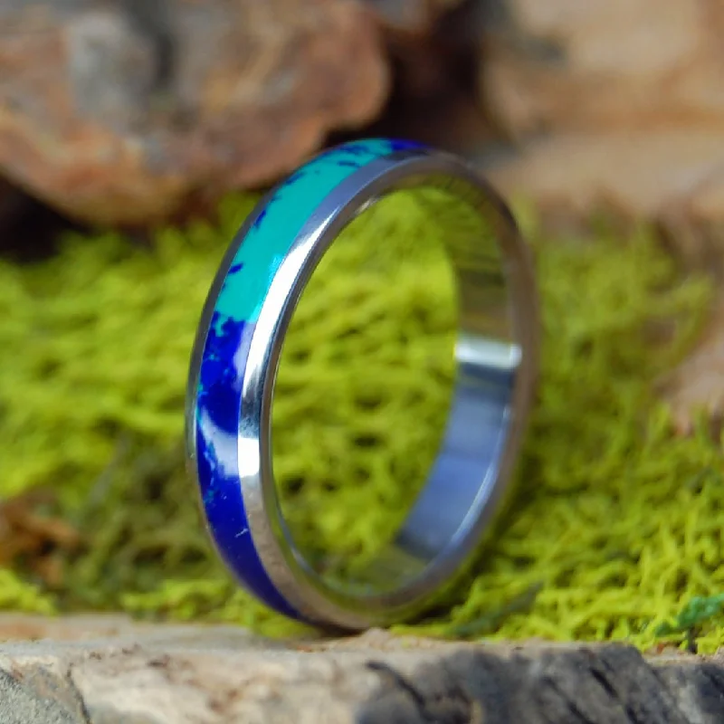 statement rings with jewels -Our Archipelago | Men's Azurite, Malachite & Titanium Wedding Ring