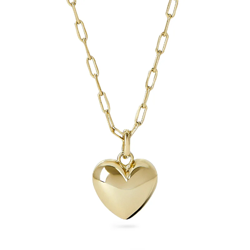 gold necklace with pendant -Lev Puffed Heart Necklace