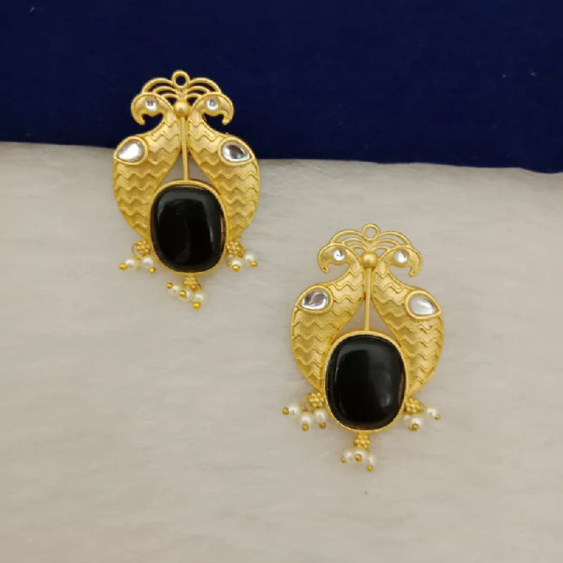 statement gemstone earrings -Marudhar Creations Gold Plated Matte Finish Pota Stone Stud Earrings