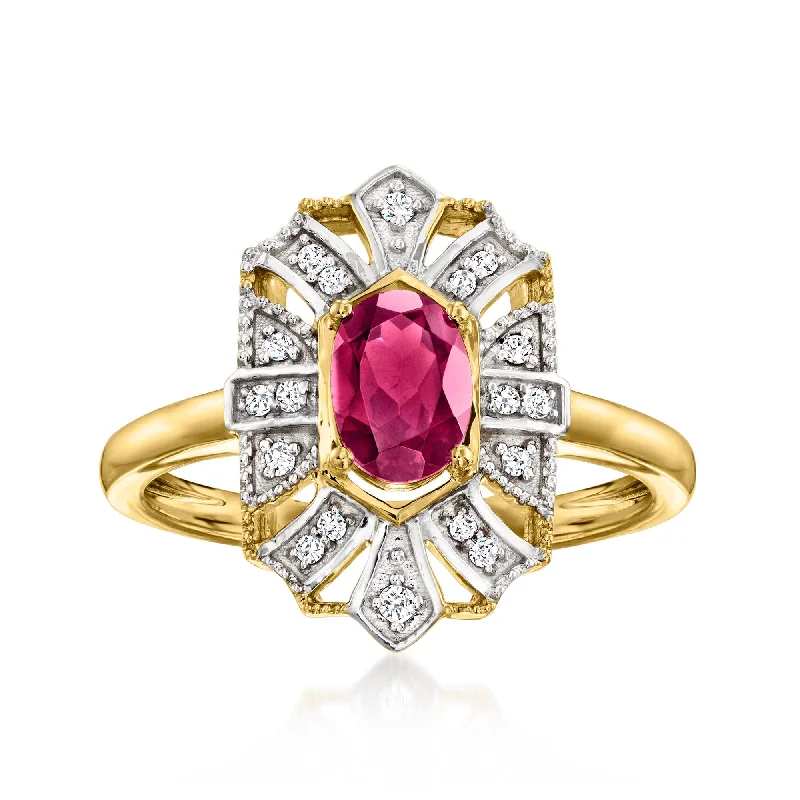 engagement rings with emerald accents -Ross-Simons Rhodolite Garnet and . Diamond Ring in Sterling Silver and 18kt Gold Over Sterling