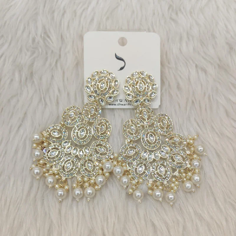 classic pearl earrings -Dhwani Gold Plated Austrian Stone Dangler Earrings