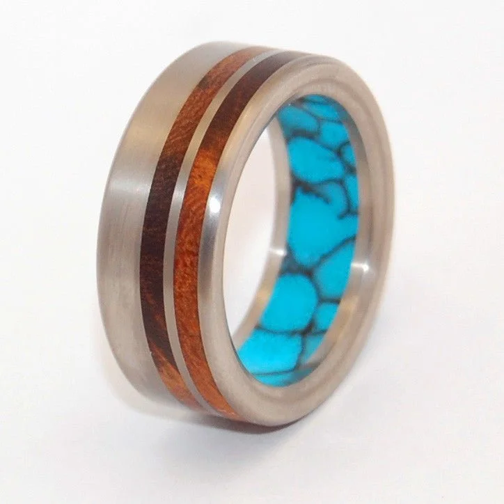 classic signet rings for women -To Be Together | Men's Wood, Turquoise & Titanium Wedding Ring