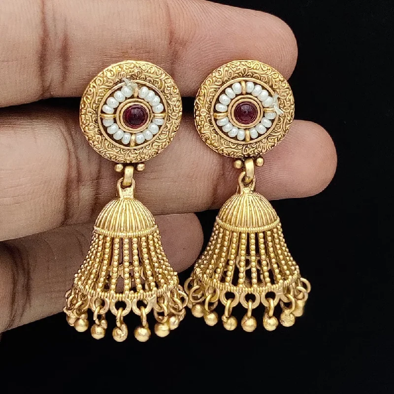 pearl earrings for women -Jewel Addiction Copper Rajwadi Finish Pota Stone Jhumki Earrings