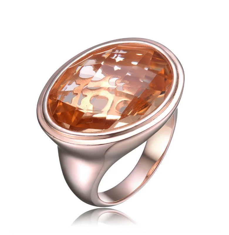 affordable diamond engagement rings -GENEVIVE Sterling Silver Rose Gold Plated Morganite Cubic Zirconia Cocktail Ring