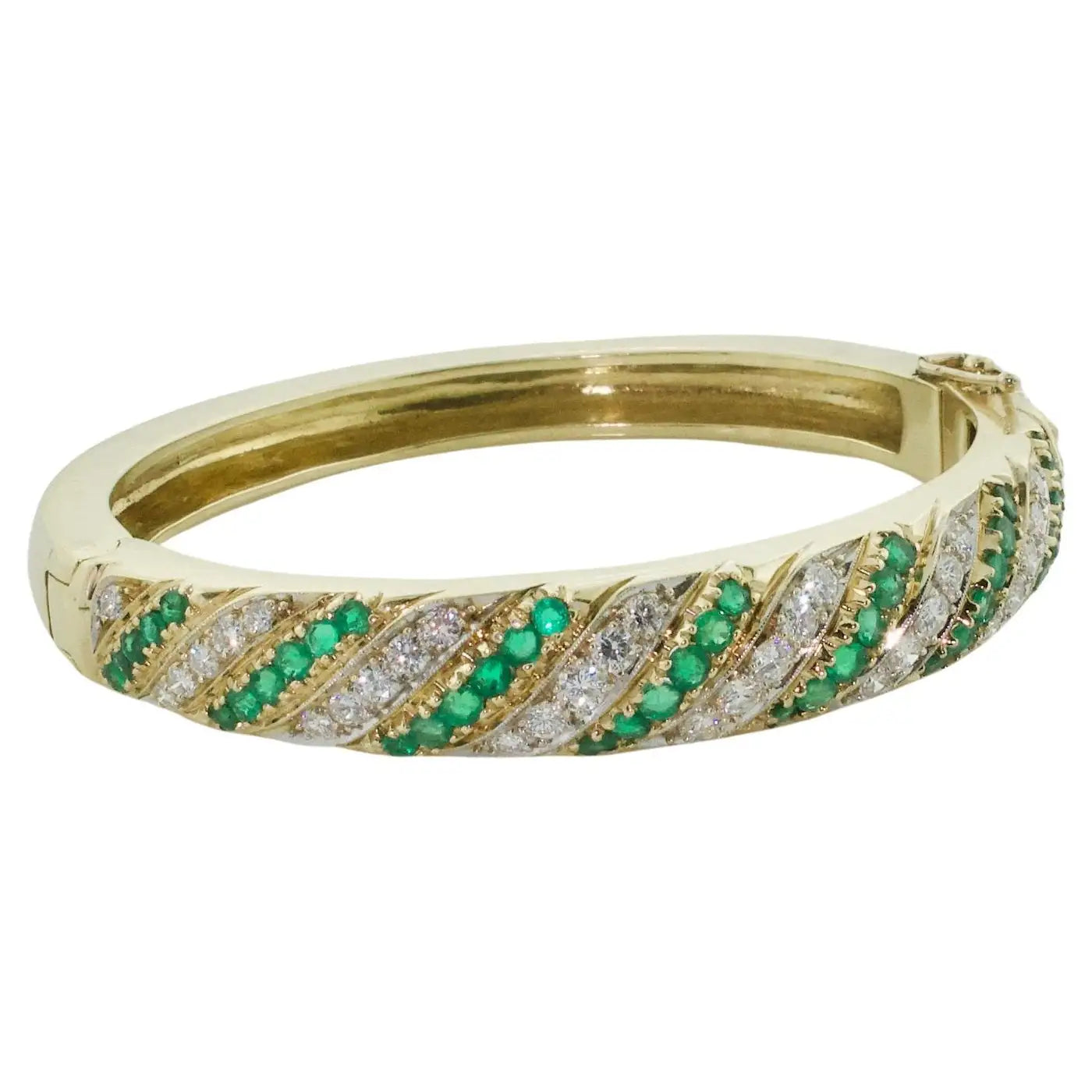 cuff bracelets for women -Emerald and Diamond Bangle Bracelet, Circa 1960's