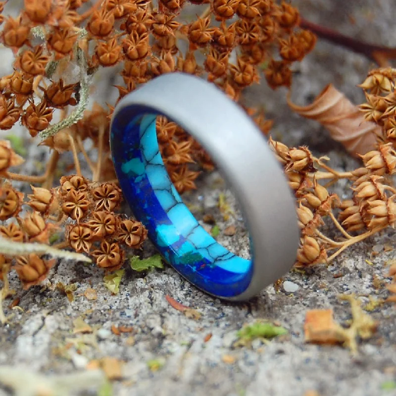 luxury gemstone rings -Meet Me Half Way | Men's Turquoise & Titanium Wedding Ring